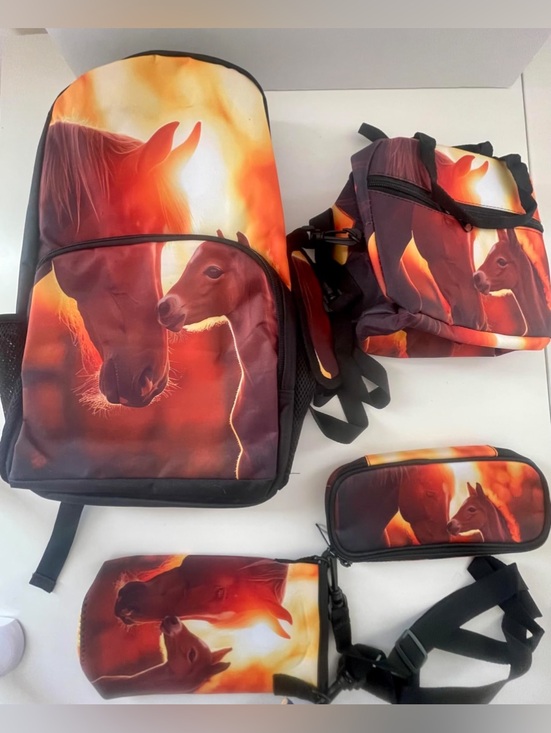 Other - Sunset Horses Print Backpack/Bookbag with Lunch Box, Pencil Case, & Water Bottle